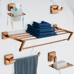 Plantex 304 Grade Stainless Steel Towel Rack for Bathroom/Soap Dish/Napkin Ring/Tumbler Holder/Robe Hook/Decan Bathroom Accessories -(Set of 5, Rose Gold)