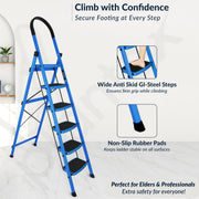 Plantex Premium 6 Step Ladder/Steel Ladder for Home Use/Wide Anti Skid Step Ladder/Non-Slip Handgrip(Blue & Black)