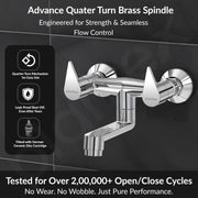 Plantex Pure Brass Non Telephonic Wall Mixer with Water Saving Faucet/Mixer Tap for Bathroom with Brass Wall Flange and Teflon Tape-7 Year Warranty (Pac-1816-Chrome)