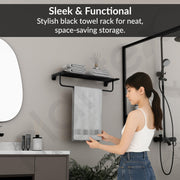 Plantex Space Aluminium Towel Holder in Bathroom/Towel Rod/Bathroom Towel Holder/Bathroom Accessories - Black (24 Inch)