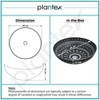 Plantex Ceramic Round Wash Basin for Bathroom/Designer Table Top Washbasin/Countertop Hand Basin for Restaurant/Hotel (15.5x15.5x4.5 Inch - Black & White)