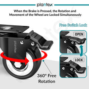 Plantex 2 .5 Inch Caster Wheel/Heavy Duty Soft PU Swivel Caster Wheels with 360 Rotation and No Noise/Wheels for Heavy Furniture/Trolley Cart/Table - Set of 4 (Black) - (2 with Brakes & 2 Without)