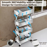 Plantex 4-Tier Multipurpose Storage Trolley with Wheels/Rotating Kitchen Vegetable Rack/Stainless Steel Space Saving Organizer Basket Stand/Heavy Duty Rolling Utility Cart–(Chrome)
