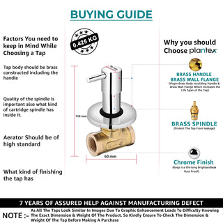 Plantex ICO-906 Pure Brass Angular Concealed Stop Cock/Concealed Stop Valve For Bathroom With Teflon Tape & Adjustable Brass Wall Flange – 15 mm (Mirror-Chrome Finish)