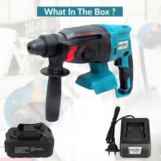Plantex 21V Cordless Heavy Duty Hammer Drill Machine with battery & charger/Rotary Hammer/Load Speed 6000rpm/Copper winding - (Blue & Black)