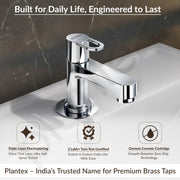 Plantex Pillar Cock Water Tap/Pure Brass Pillar Cock for Wash Basin with Teflon Tape/Single Lever Tabletop Basin Tap - (Flip, Chrome)