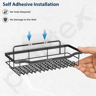 Plantex Self Adhesive Bathroom Shelf/Bathroom Organiser without Drill/Adhesive Wall Shelves/No Drill Bathroom Shelves/Soap Holder with Tooth Brush Holder-(Black, Pack of 5)