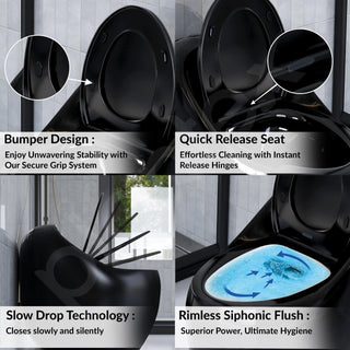 Plantex Imported Commode for Toilet/Rimless Siphonic Vacuum Jet Flush Western Commode/Floor Mounted Western Toilet with Soft Closing Toilet Seat - (Black Matt)