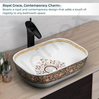 Plantex Table Top Wash Basin For Bathroom/Designer Ceramic Basin/Countertop Vessel Sink Basin - Indo-European Collection (18 x 13 x 5 Inch)