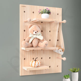 Plantex Multipurpose Pine Wood Pegboard for Home/Wood Display Shelf/Wall Organizer for Bedroom/Kitchen/Bathroom - (24x16 inches)