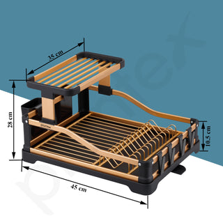 Plantex Kitchen Storage Rack/Aluminium Fold Flat Dish Drying Rack/2-Tier with Drainboard/Kitchen Organiser Rack - (Gold & Black)