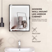 Plantex LED Mirror Cabinet for Bathroom/ABS Storage Cabinet/Mirror Cabinet for Wall/Mirror with Storage for Bathroom - 18x14 Inch (CAB-118, Black)