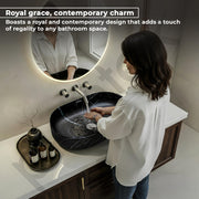 Plantex Ceramic Black Washbasin/Oval Tabletop Hand Wash Basin for Bathroom/Designer Washbasin Sink for Home/Office (22x13.5x6 Inch - Marble Finish)