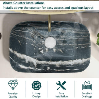 Plantex Tabletop Basin for Bathroom/Ceramic Marble Wash Basin/Rectangle Countertop Hand Washbasin for Home/Office (21.5x14x5 Inch - Marble Finish)