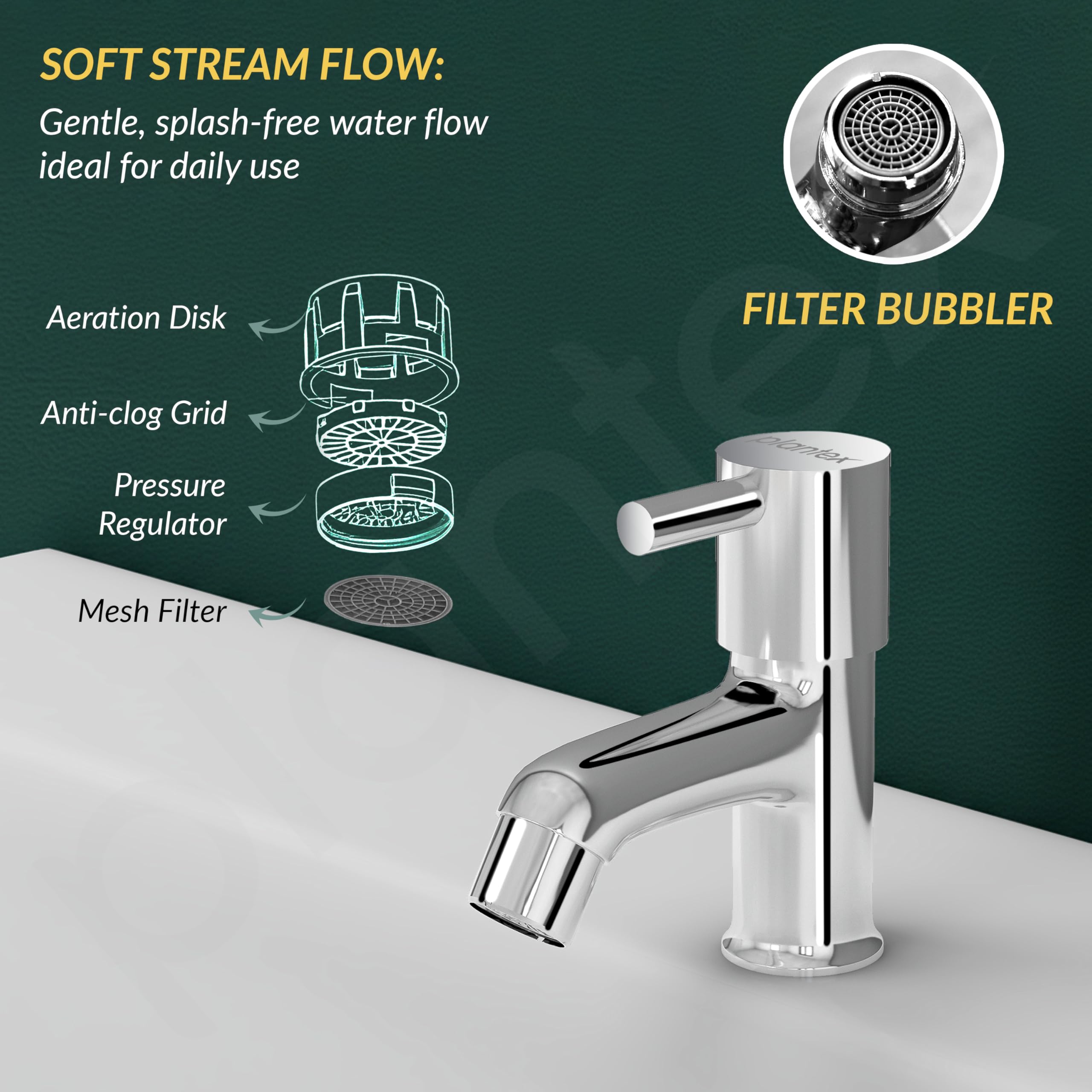 Plantex Brass Spindle Pillar Tap for Wash Basin with Water Saving