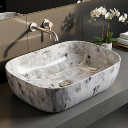 Plantex Basin for Bathroom/Ceramic Table Top Basin/Counter Top Wash Basin - (Alpha -NS-108, Marble Finish, 18 x 13 x 5.5 Inch)