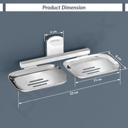 Plantex 304 Grade Stainless Steel Double Soap Holder for Bathroom/Soap Dish/Soap Stand for Bathroom Wall/Bathroom Accessories - Parv (Chrome)