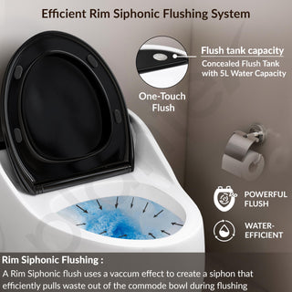 Plantex Platinum One Piece Commode for Toilet/Rim Siphonic Western Toilet/S Trap WC for Bathroom Commode with Soft Close Seat Cover- (White and Black)