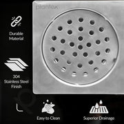 Plantex 304 Grade Stainless Steel Bathroom Drain Cover/Floor Drain Jali for Bathroom/Drainage Cover (5x5 inches) - (BH-1101, Chrome)