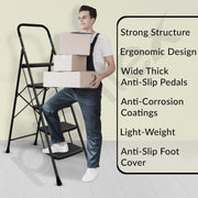 Plantex 5 Step Foldable Ladder for Home Use/Steel Ladder with Anti-Slip Shoes/Step Ladder with Double-Grip Technology(Black & Grey)