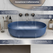 Plantex Tabletop Wash Basin for Bathroom/Designer Ceramic Basin/Countertop Wash Basin/Home/Office (Blue - 22 x 14 x 6 Inch)