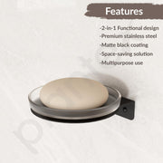 Plantex Single Soap Dish/Stainless Steel Glass Soap Holder/Case/Stand/Soap Bar for Kitchen/Bathroom Accessories - Pack of 1 (Black)