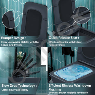 Plantex Imported Italica Ceramic Wall Hanging Commode/Rimless Washdown Flush Commode/Western Toilet with Soft Close Toilet Seat Cover - P trap (Square - Matt Dark Grey)