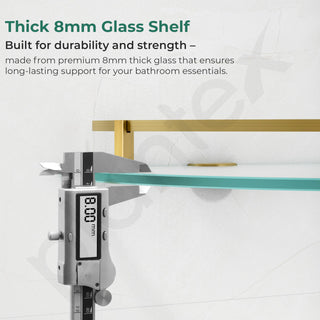 Plantex Bathroom Side Corner Glass Shelf/Kitchen Glass Corner Shelf/Living Room Wall Mount Shelf with Brass Antique Railings and Brackets (9x9 Inches, Pack of 2 - Frosted)