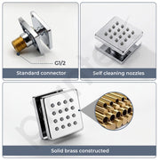 Plantex Brass Body Jet Shower for Bathroom/Wall Mounted Square Rain Shower Body Jet/High Pressure Massage Spray Jet - Pack of 6 (Chrome, BSH-022)