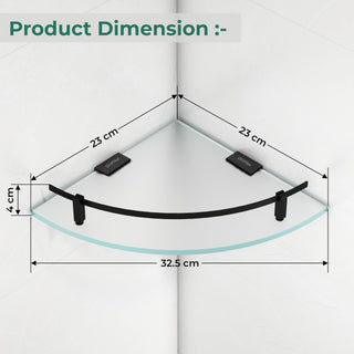 Plantex Premium Frosted Glass Corner Shelves for Bathroom/Living Room Wall Mounted Shelf with Black Railings and Brackets/Bathroom Accessories (9x9 Inches, Pack of 3)