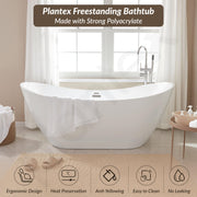 Plantex Acrylic Bathtub/1500mm Freestanding Bath tub for Adults/Deep Soaker Bathtub with Overflow, Popup and Drain Pipe (White, BSM-206)