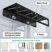 Plantex Alloy Steel No Drill Bathroom Organiser/Self Adhesive Wall Mount Multipurpose Shelf/Rack/Towel Rod/Hooks for Bathroom - Pack of 1 (15 x 5 Inch, Black)
