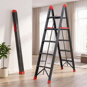 Plantex Ladder for Home 5 Steps/Foldable Step Ladder with Anti-Skid Wide Steps/Heavy-Duty Steel A-Frame Ladder/150 kg Capacity - Pack of 1 (GT-5, Black & Red)