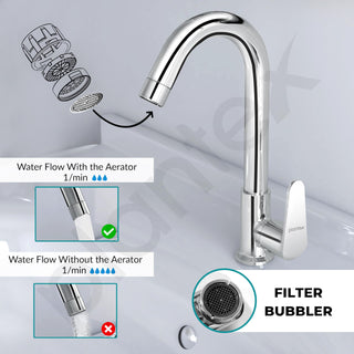 Plantex Pure Brass Sink Tap for Kitchen Basin with Water Saving Nozzle for Kitchen Sink Tap with Teflon Tape & Wall Flange (DOL-2311-Chrome)
