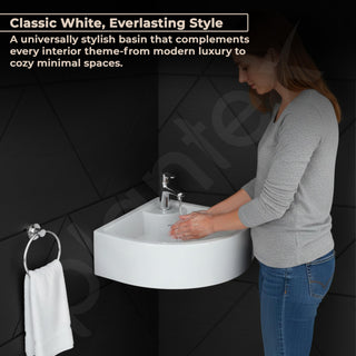 Plantex White Ceramic Corner Washbasin/Wall Mount Basin for Bathroom/Wall Hung Wash Basin/Small Corner Sink/10 Years Glaze Warranty by Plantex (Cornia - 16 x 16 x 10 Inch)