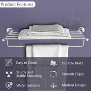 Plantex 304 Grade Stainless Steel Towel Rack with Hooks/Bathroom Towel Rod/Towel Hanger/Bathroom Accessories - Nipron (24-inch) Chrome