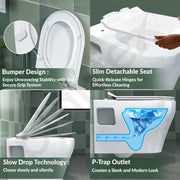 Plantex Ceramic Commode for Toilet/Rim Washdown Western Commode/P Trap Wall Hung Toilet for Bathroom with Soft Close Seat Cover - (White)