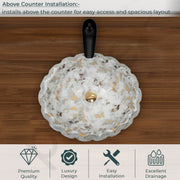 Plantex Ceramic Basin for Bathroom/Table Top Wash Basin/Washbasin for Living Room, Restaurant (Marble Finish, 17 x 15 x 6 Inch)