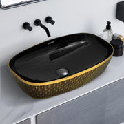 Plantex Wash Basin for Bathroom/Ceramic Counter Top Basin/Washbasin for Home/Office/Hotel - (Black & Gold - 23.5 x 15 x 5.5 Inch)