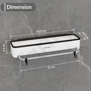 Plantex 3in1 Multipurpose Shelf/ABS Plastic White Floating Shelf with Towel Rod and Hooks for Bathroom/Kitchen/Wall-Mount Shelf for Bathroom/Storage Shelf (16 x 4 Inches)