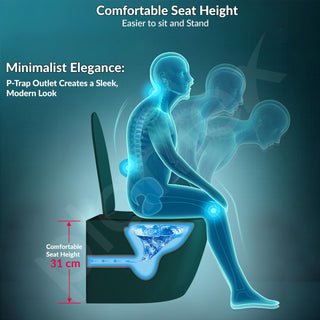 Plantex Imported Ceramic Wall Hung Commode for Toilet/Rimless Washdown Flush Western Commode with Soft Closing Toilet Seat - P Trap (Round - Matt Green)