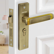 Plantex Heavy-Duty Door Lock Set - Main Door Lock Handle Set/Mortise Lock with 3 Keys, Brass Lock Body & Cylinder (8127 - Brass Antique & PVD Gold)