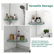 Plantex Diamond Glass Corner Shelf for Bathroom/Kitchen Glass Shelf/Bathroom Corner Shelf/Wall Storage Rack (9x9 Inches - Transparent - Pack of 1)