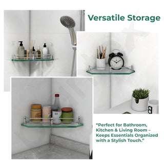 Plantex Corner Glass Shelf for Bathroom Wall/Glass Shelf for Kitchen/Bathroom/Living Room Corner Shelf (9x9 Inches - Pack of 2)