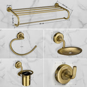 Plantex 304 Grade Stainless Steel Bathroom Accessories Set of 5 - Towel Stand/Napkin/Soap Holder/Toothbrush Holder/Robe Hanger - Daizy (Brass Antique)