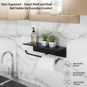 Plantex Dual Toilet Paper Holder for Bathroom/GI Steel Tissue Paper Roll Holder with Mobile Stand/Toilet Paper Roll Holder/Bathroom Accessories - (Black)