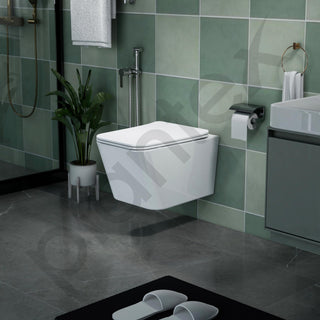 Plantex Imported Italica Ceramic Wall Mounted Commode/Rimless Square Washdown Western Toilet/P Trap Commode with Soft Close Seat Cover (Glossy White)