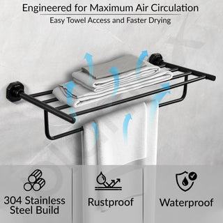 Plantex 304 Grade Stainless Steel Towel Rack for Bathroom/Towel Stand with Hook/Hanger for Cloth/Bathroom Accessories - Nipron (24Inch - Black)
