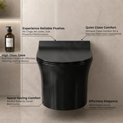 Plantex Platinum Ceramic P Trap Wall Hung Western Commode/Rimless Washdown Flush for Western Toilet/ Commode with Soft Close Toilet Seat Cover  - (Black)