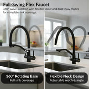 Plantex Pure Brass Flexible Tap for Kitchen Sink/Dual Flow Pull Out Sink Mixer Tap Hot and Cold/Movable/Rotable Water Mixer Faucet - (7904, Black)